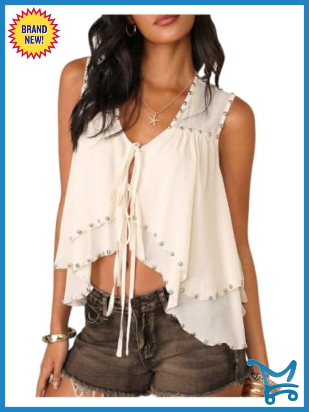 Sleeveless V-Neck Layered Tie Front Asymmetrical Blouse